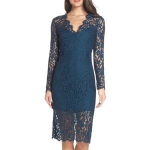 Bardot green long sleeve lace dress